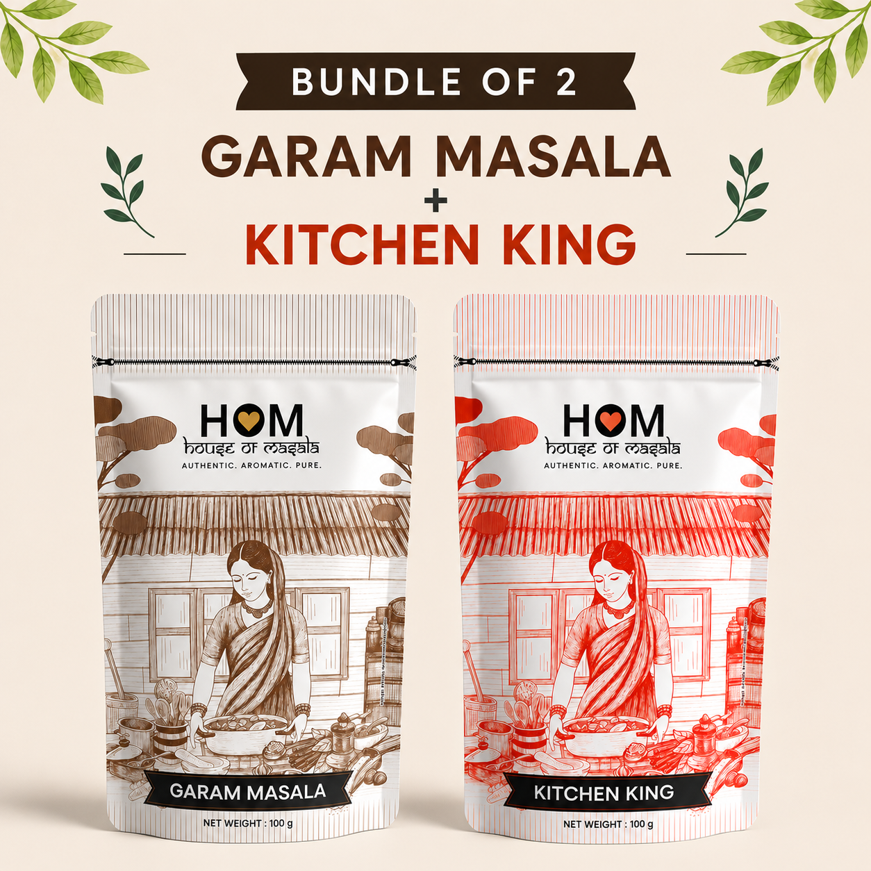 HOM Spice Combo Pack (Set of 2) – Garam Masala, Kitchen King | 100G each