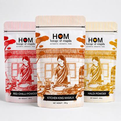HOM Spice Combo Pack (Set of 3) – Kitchen king, Red Chilli Powder, & Haldi Powder | 100G each