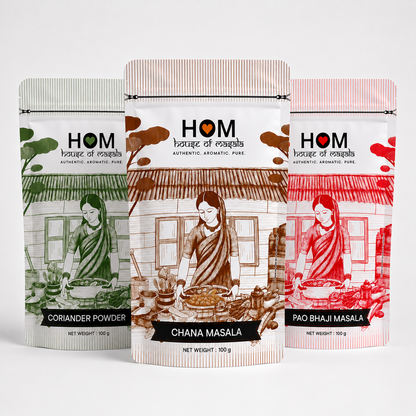 HOM Spice Combo Pack (Set of 3) – Chana Masala, Coriander Powder, Pao Bhaji Masala | 100G each