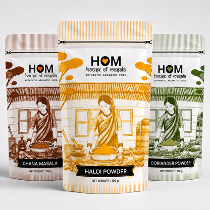 HOM Spice Combo Pack (Set of 3) – Haldi Powder, Chana Masala, Coriander Powder | 100G each