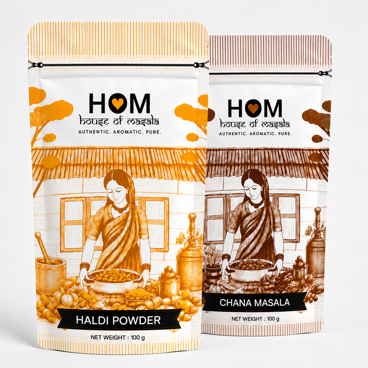 HOM Spice Combo Pack (Set of 2) – Haldi Powder, Chana Masala | 100G each