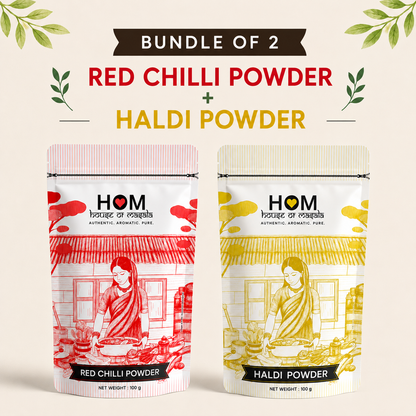 HOM Spice Combo Pack (Set of 2) – Haldi Powder, Red Chilli Powder | 100G each