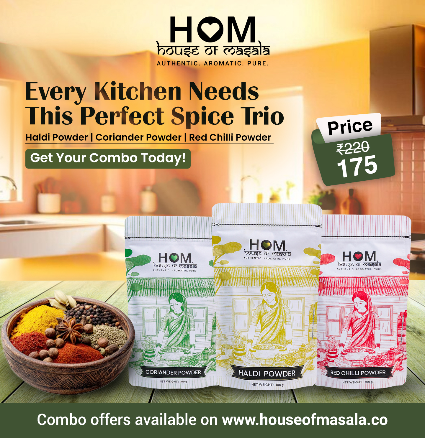 Value Pack Bundle – Red Chilli Powder | Haldi Powder | Coriander Powder